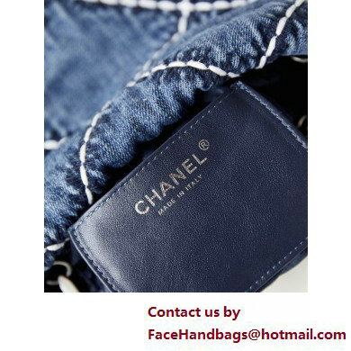 Chanel Stitched Denim  &  Silver-Tone Metal CHANEL 22 Mini Handbag AS3980 Blue